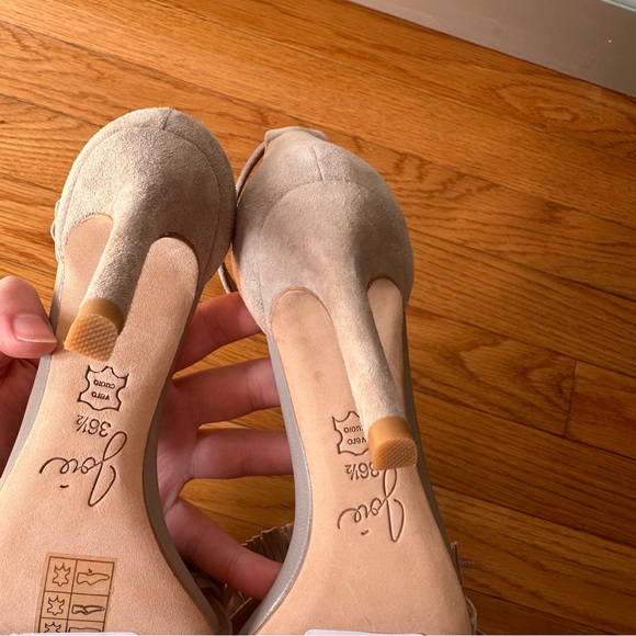 Joie Ankle Strap Sandals Pippi Fringe Taupe Suede High Heel — Size 6.5 - Picture 3 of 6